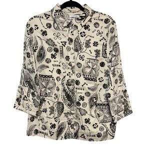 Chicos Size 2 Design Cottagecore Linen Blouse Women Large Artsy Countryside